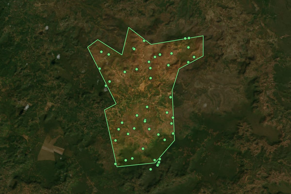Imagem de satélite de Barra D'Alcântara (PI), com o contorno do município e a posição dos imóveis desta página.