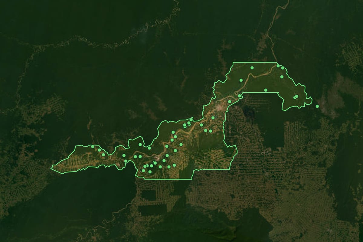 Imagem de satélite de Porto Velho (RO), com o contorno do município e a posição dos imóveis desta página.
