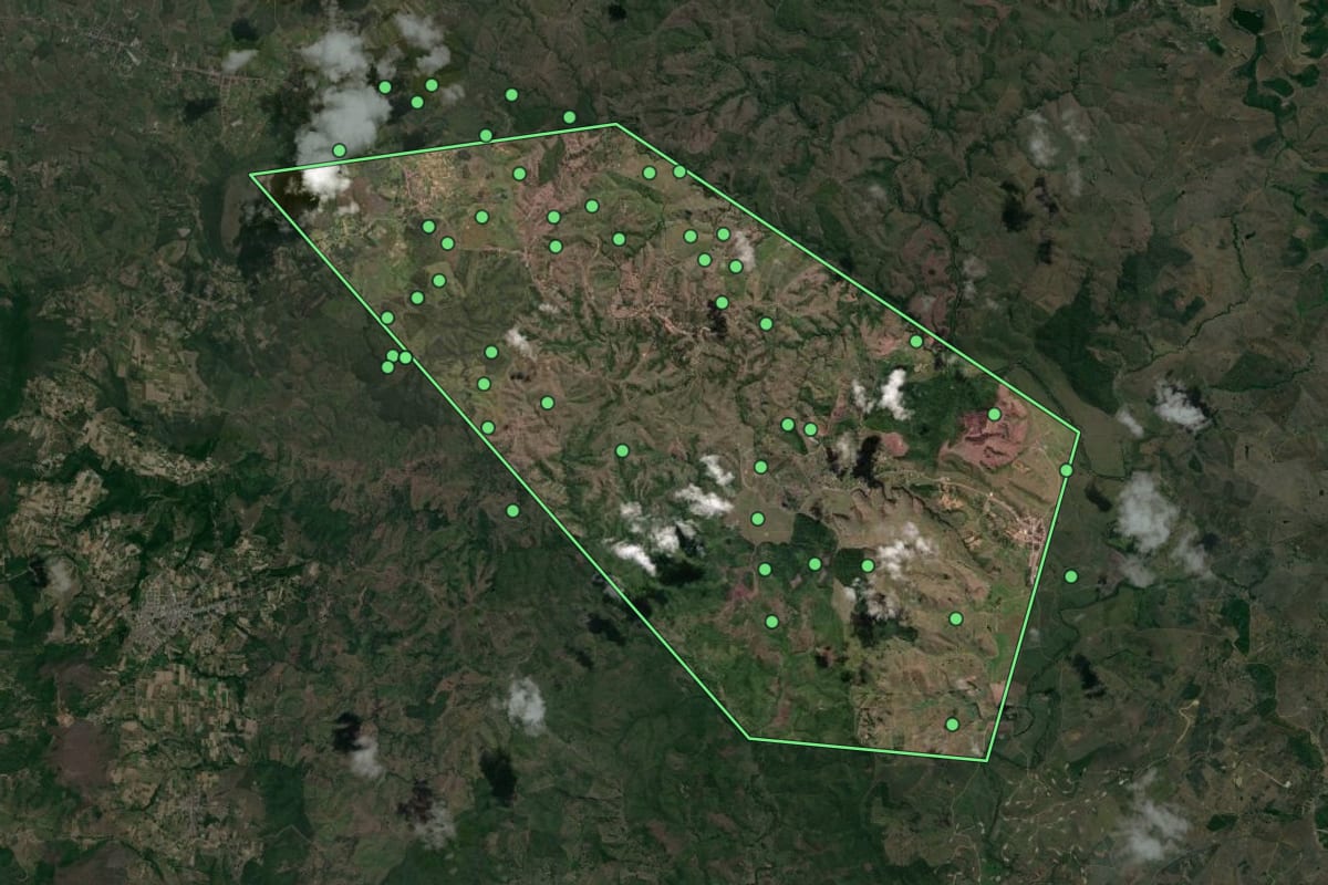 Imagem de satélite de Santa Rosa de Lima (SE), com o contorno do município e a posição dos imóveis desta página.