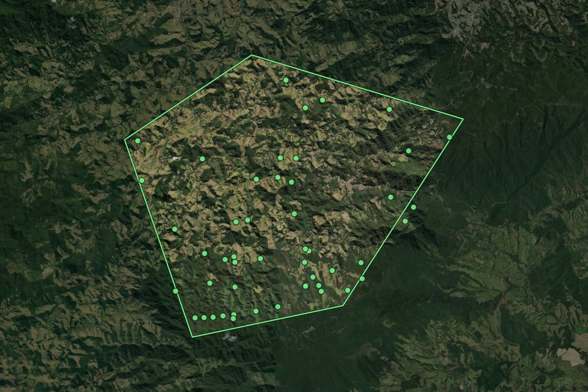 Imagem de satélite de Santo Antônio do Pinhal (SP), com o contorno do município e a posição dos imóveis desta página.